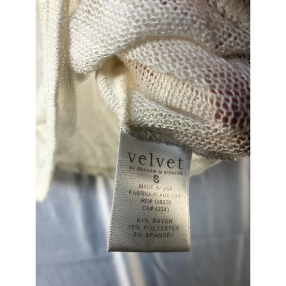 Velvet Ivory Crew Neck Open Knit Lightweight Sweater 3/4 Sleeve S - Made in USA - Picture 6 of 9